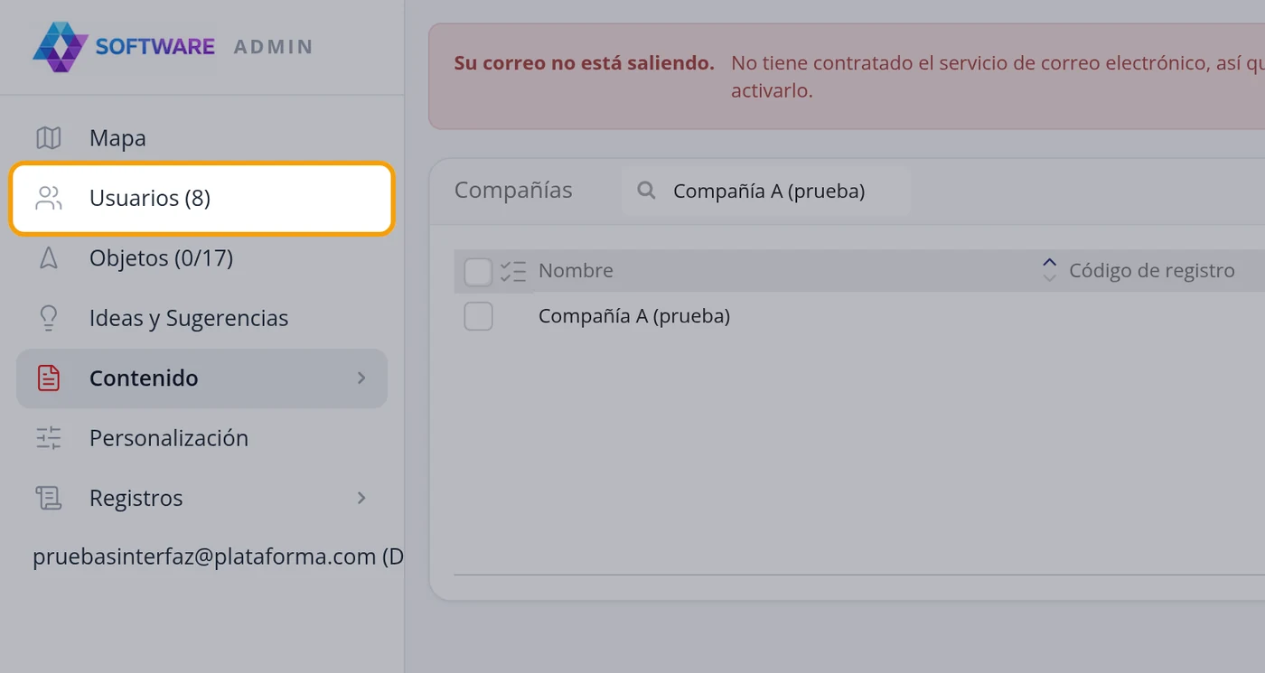 Para crear un usuario de esta compañía, entre a Usuarios