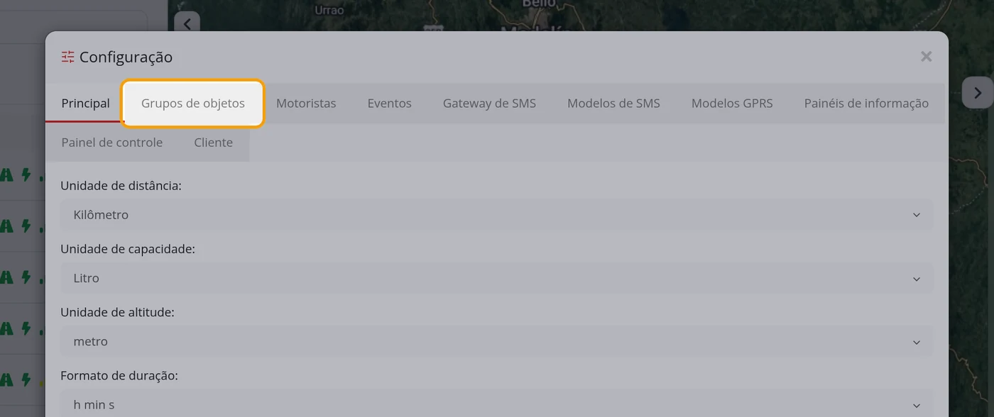 Abra a aba Grupos de objetos