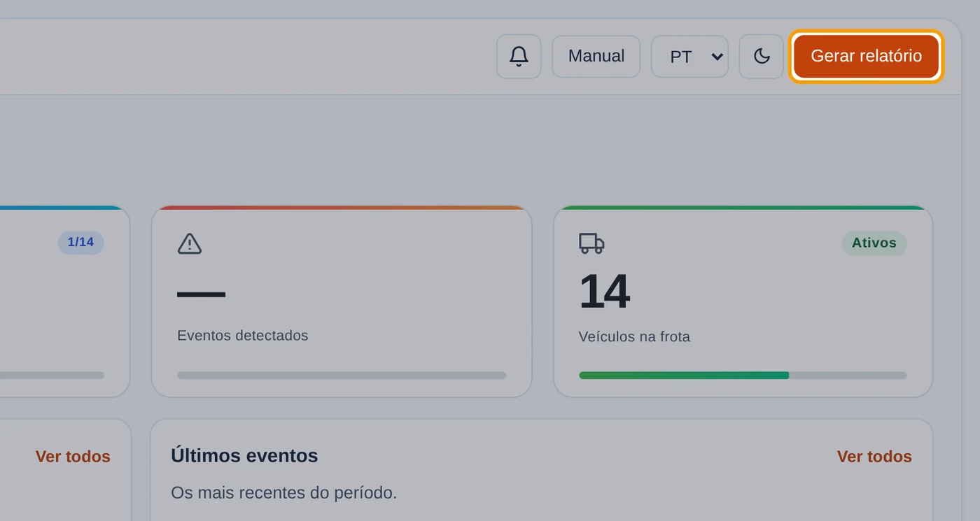 Com o DriveIQ, o relatório de toda a frota: clique em Gerar relatório