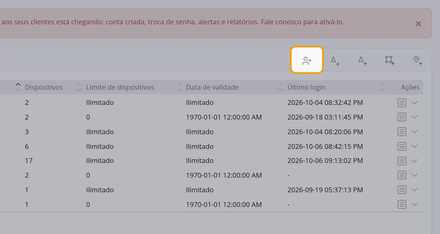 Clique no botão de adicionar usuário