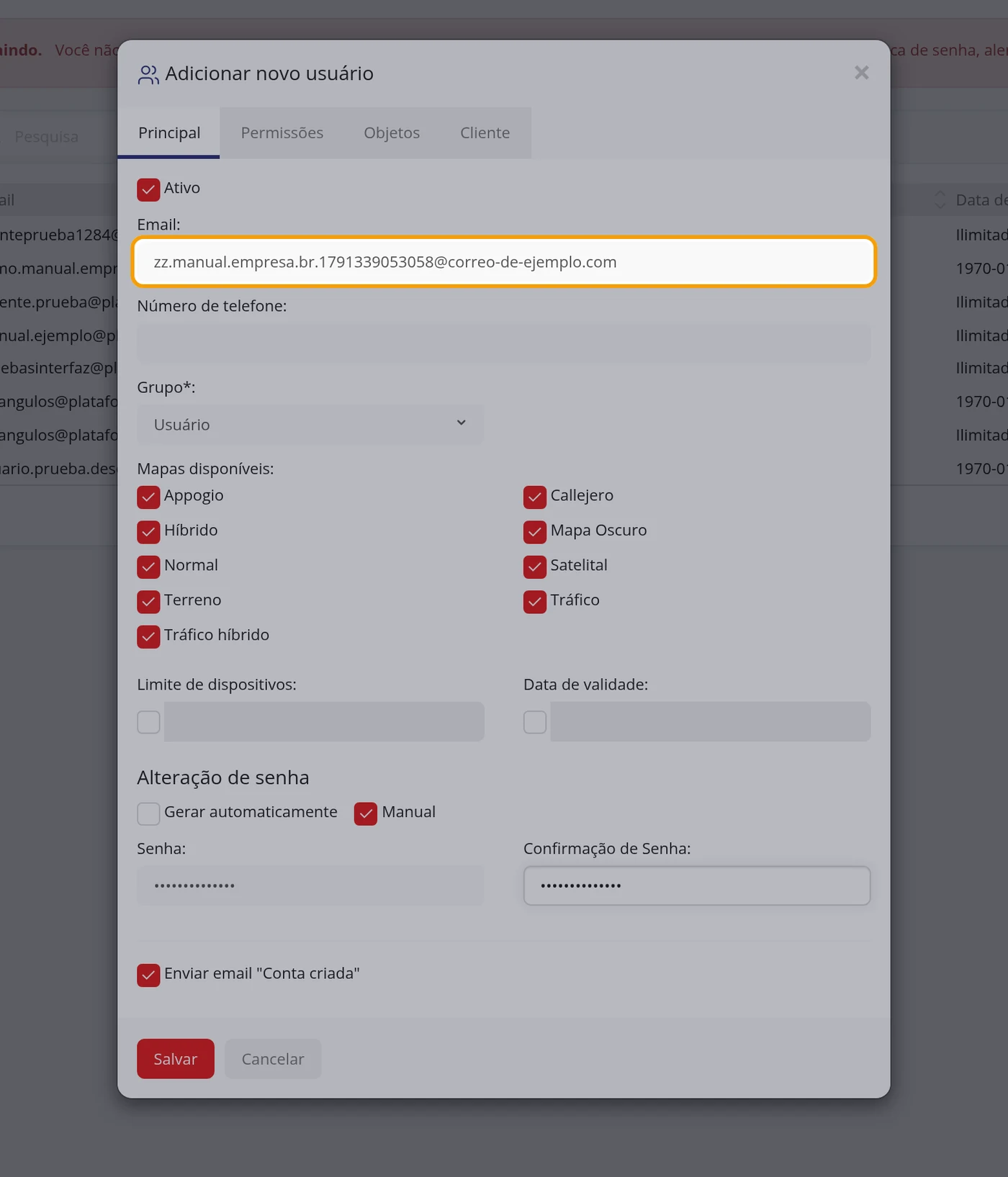 Digite o email e a senha